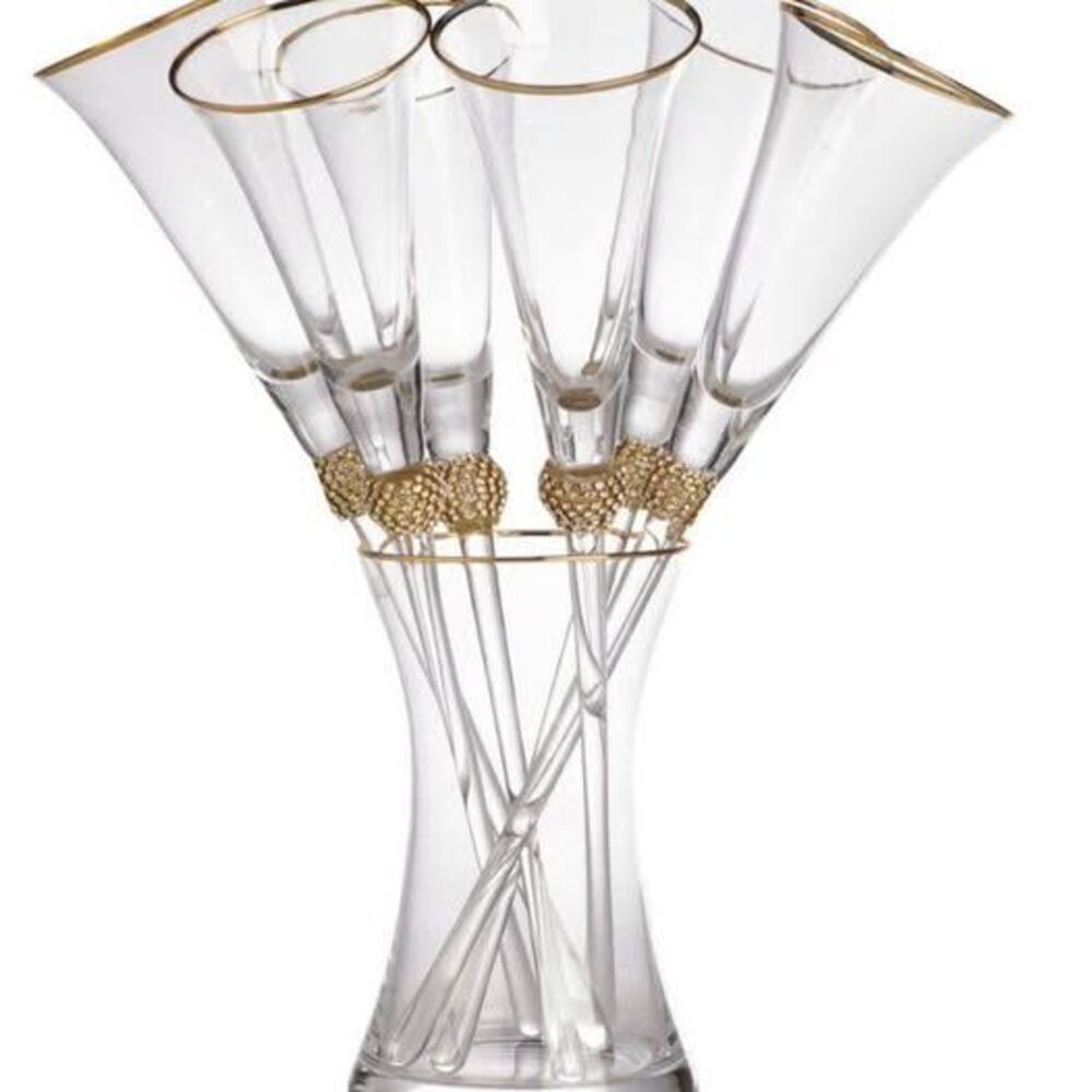 Elegant Set of 6 Victoria Crystal Accented Champagne Flute with Rhinestone